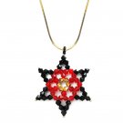 Handmade gold filled 14K chain & Red, Black ,Gold Star of David crystals pendant Necklace