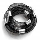 Black mesh tube & 925 silver plated metal Beads bracelet/short necklace/long necklace
