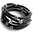 Handmade Black silicone, silver crystals / long & short necklace / wraps bracelet