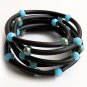 Handmade Black silicone, silver crystals / long & short necklace / wraps bracelet