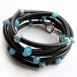 Handmade Black silicone, silver crystals / long & short necklace / wraps bracelet