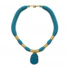 Handmade Turquoise, 24 carat gold plated metal beads & blue jasper stone pendant Handmade Turquoise, 24 carat gold plated metal beads & blue jasper stone pendant