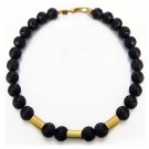 Handmade Black lava stones & golden metal beads necklace Handmade Black lava stones & golden metal beads necklace