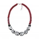 Handmade Bordeaux gemstone beads, black lava beads & Zebra acrylic beads necklace