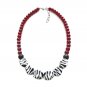 Handmade Bordeaux gemstone beads, black lava beads & Zebra acrylic beads necklace