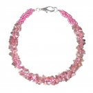 Handmade Rose-quartz Pink antique chips stones & pink metallic venice beads necklace