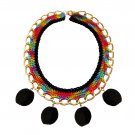 Handmade knitted colorful cotton cord & black plastic beads necklace Handmade knitted colorful cotton cord & black plastic beads necklace