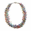 Handmade knitted Silver thread colorful beads necklace