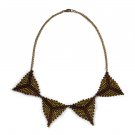 Handmade brown 4 triangles & metal chains necklace