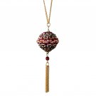 Handmade round pendant burgundy and green beads necklace