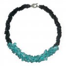 Handmade Greenly blue Glass chips spiral beaded necklace