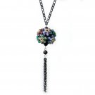 Handmade colorful crystals flowers Green, purple, pink & azure necklace