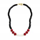 Black & White acrylic curved tube bead & burgundy crystals necklace