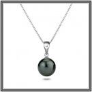 Huge 10mm Genuine Tahitian Cultured Pearl Pendant with 18" 14K Solid White Gold Chain comes with COA