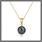 Huge 10mm Genuine Tahitian Cultured Pearl Pendant with 18" 14K Solid White Gold Chain comes with COA