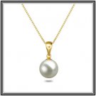 White 10.5mm Genuine Freshwater Cultured Pearl Pendant W/ 18" 14K Solid  Gold Chain comes with COA