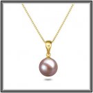 Lavender 11mm AAAA Freshwater Cultured Pearl Pendant with 18" 14K Solid Gold Chain, comes W/ COA