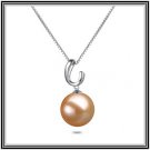 Peach Pink 11.5mm Genuine Freshwater Cultured Pearl Pendant W/ 18" 14K Solid Gold Chain comes W/ COA