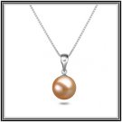 Peach Pink 11.5mm AAAA Freshwater Pearl Pendant with 18" 14K Solid White Gold Chain, comes with COA