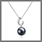 Raven Blue 11.5mm AAAA Freshwater Cultured Pearl Pendant W/ 18" 14K Solid Gold Chain, comes with COA