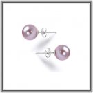 Lavender 8mm Japanese Freshwater AAAA Cultured Pearl Earrings W/ 14K Solid White Studs Comes W/ COA