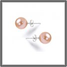 Peach Pink 8mm Japanese Freshwater AAAA Cultured Pearl Earrings W/ 14K Solid White Gold Studs W/ COA