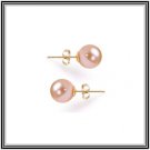 Peach Pink 8mm Japanese Freshwater AAAA Cultured Pearl Earrings 14K Solid Yellow Gold Studs W/ COA