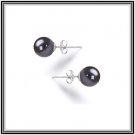 Raven Blue 8mm Japanese Freshwater AAAA Cultured Pearl Earrings W/ 14K Solid Gold Studs with COA