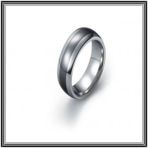 Domed 6mm Tungsten Carbide Wedding Band with Center Black Ceramic Inlay, Polished Finish SZ 6 to 12