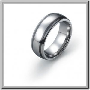 Domed 8mm Tungsten Carbide Wedding Band with 2 Thin Black Ceramic Inlay, Polished Finish SZ 6 to 12