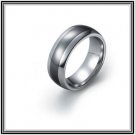 Domed 8mm Tungsten Carbide Wedding Band with Center Black Ceramic Inlay, Polished Finish SZ 8 to 12