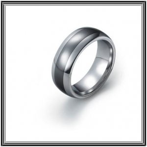 Domed 8mm Tungsten Carbide Wedding Band with Center Black Ceramic Inlay, Polished Finish SZ 8 to 12