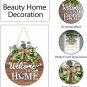 Interchangeable Seasonal Welcome Sign Front Door Decoration, Rustic Round Wood Wreaths Wall Han