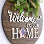 Interchangeable Seasonal Welcome Sign Front Door Decoration, Rustic Round Wood Wreaths Wall Han