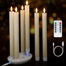 Rechargeable Flameless Taper Candles with Charging Station, 6 Pcs Real Wax LED Taper Candles Fl
