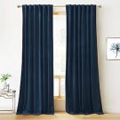 RYB HOME Blue Velvet Curtains 84 inches - Blackout Curtains for Living Room, Thermal Insulated