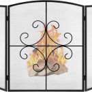 Gtongoko 3 Panel Fireplace Screen 48" W x 29" H Wrought Iron Decorative Fire Spark Guard Grate