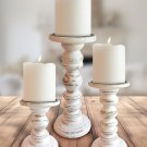 Wood Candle Holders for Pillar Candles (Set of 3) Tall Large Rustic Pillar Candlestick Stands -