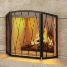 Childproof Fireplace Screen 3- Panel Modern Handcrafted Wrought Iron Foldable Metal Mes