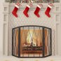 Childproof Fireplace Screen 3- Panel Modern Handcrafted Wrought Iron Foldable Metal Mes