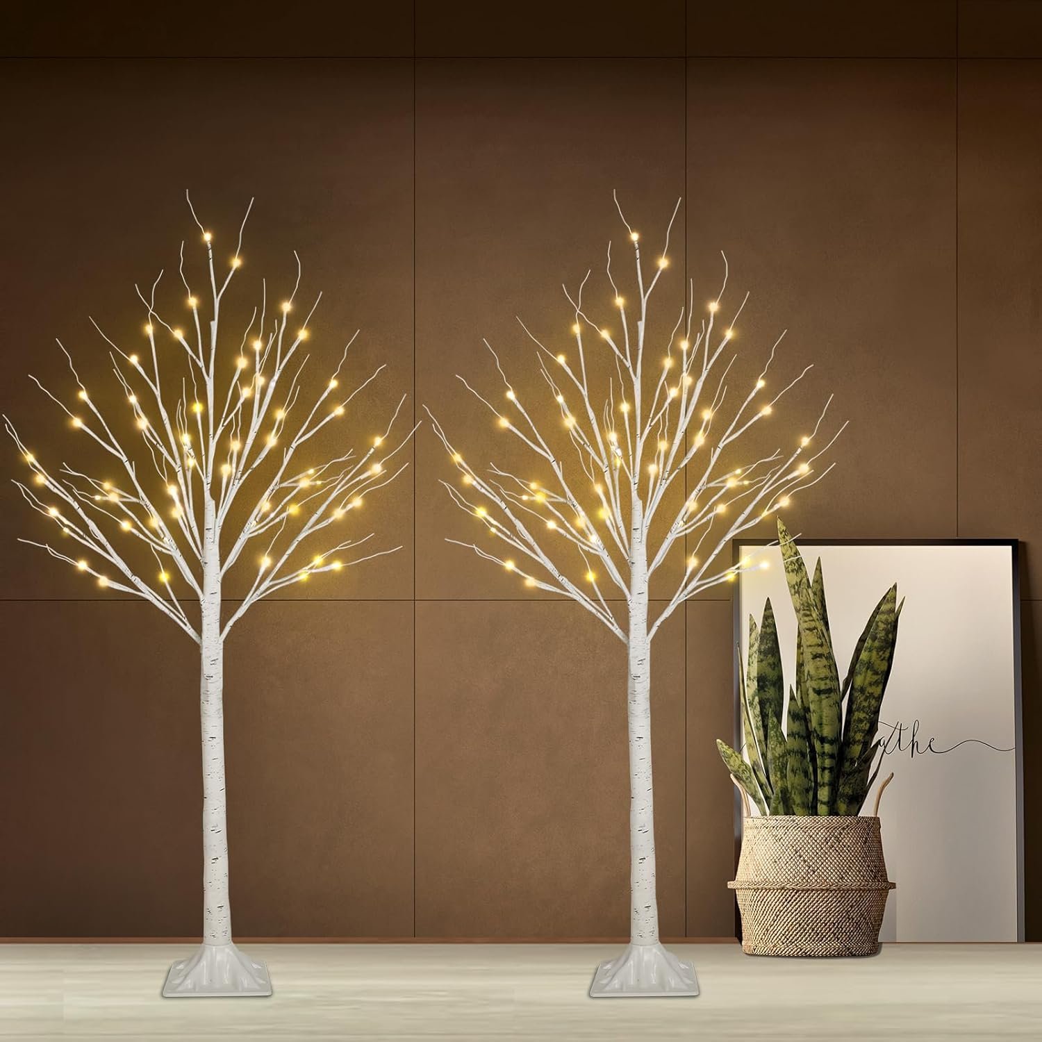 2-Pack 4FT Lighted Birch Tree (Higher Size & Floor Standing), Birch Christmas Tree for Indoor &