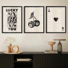 Heiple Framed Set of 3 Poker Wall Art Lucky You Poster, Trendy Retro Print Wall Decor for Queen