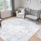 Washable Area Rug 8x10 Large Boho Living Room Rug Vintage Grey Rug for Bedroom, Non-Sli