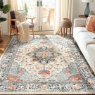Area Rugs 5'x7' Washable Non-Slip, Floral Vintage Distress Print Pattern Medallion Carpet for L