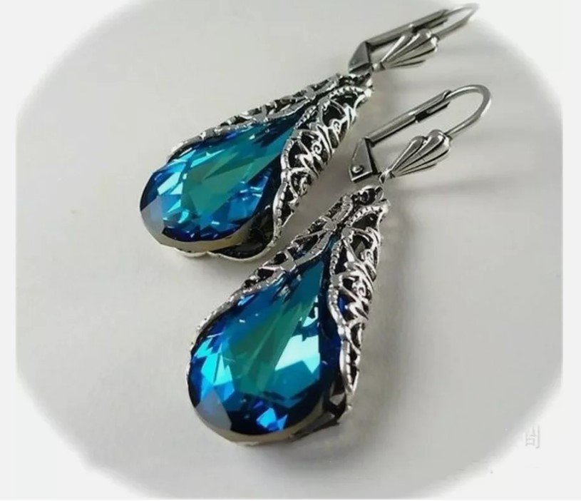 Luxury Black Crystal Earrings Antique Silver Jewelry