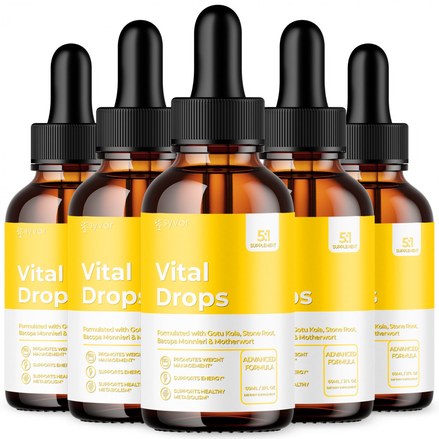 5 Pack Vital Drops Maximum Strength Keto Formula Weight Management Supplement 60ML