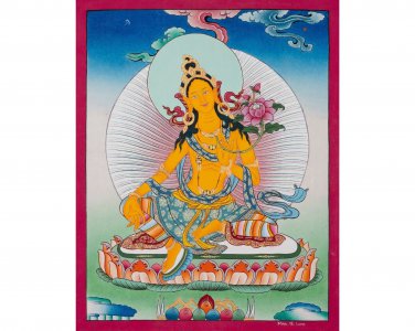 Radiant Illumination: Yellow Tara Thangka Painting - Awaken Divine Enlightenment-B02473
