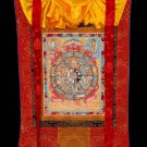 Eternal Cycle: Thangka Depiction of the Tibetan Wheel of Samsara With Brocade-B00864