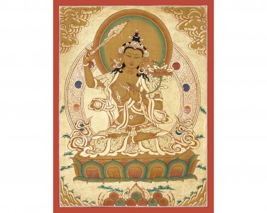 Handmade Manjushree Bodhisattva Thangka: Wisdom and Enlightenment | Wall-Decor-A63922