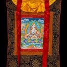 White Tara Thangka with Brocade Frame | Goddess of Healing | Authentic Wall decor-A67098